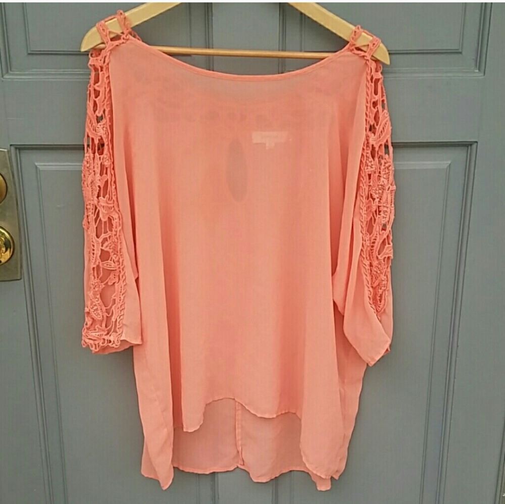 Umgee Peach Orange Blouse 1x Plus
